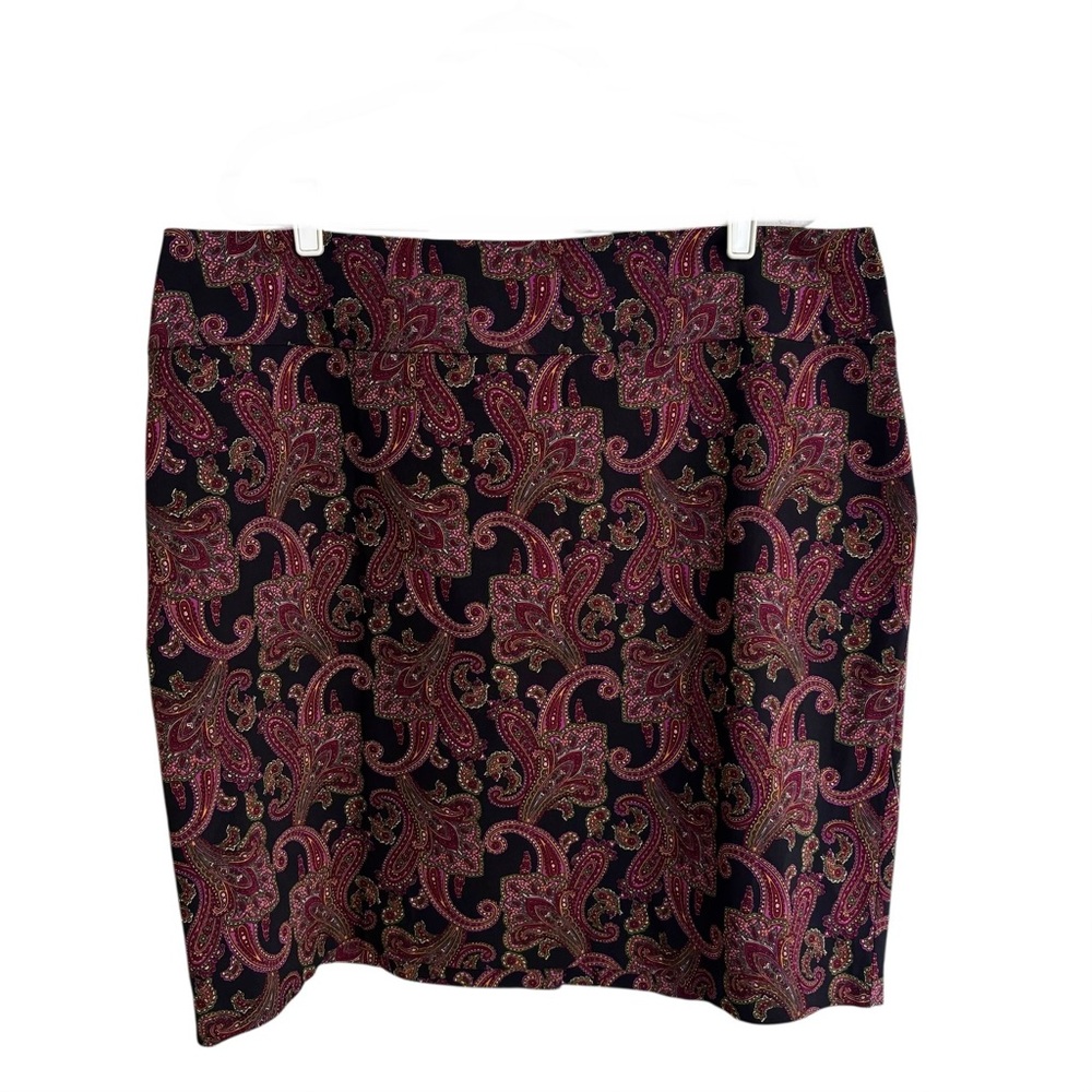 Margaret M Deandra a-line dark paisley print black burgundy moody skirt size 3X